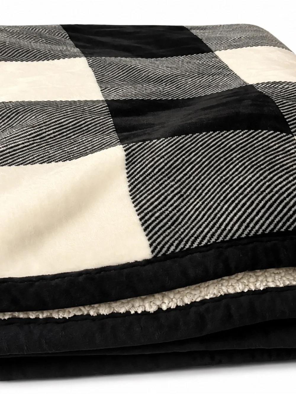 Plush Buffalo Check Throw Blanket - Black and White